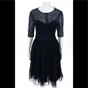 Monique Lhuillier Navy Blue Lace Holiday Dress 8 M